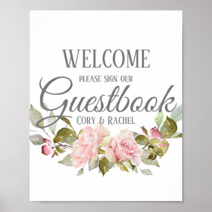 Hübsches Pink Roses Bouquet Wedding Sign Poster
