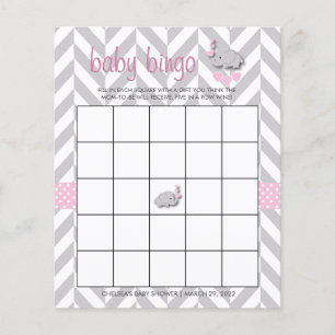 Hübsches Pink und Grau Elephant Baby Shower Bingo
