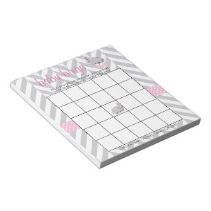 Hübsches Pink und Grau Elephant Baby Shower Bingo Notizblock