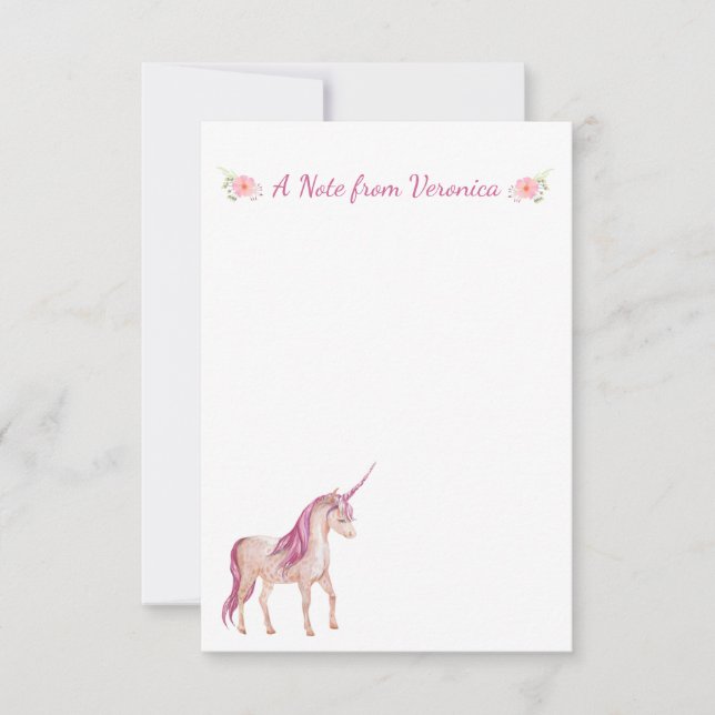 Hübsches PInk Unicorn Personalisiert Mitteilungskarte (Vorderseite)