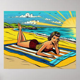 Hübsches Pinup Girl am Strand Poster