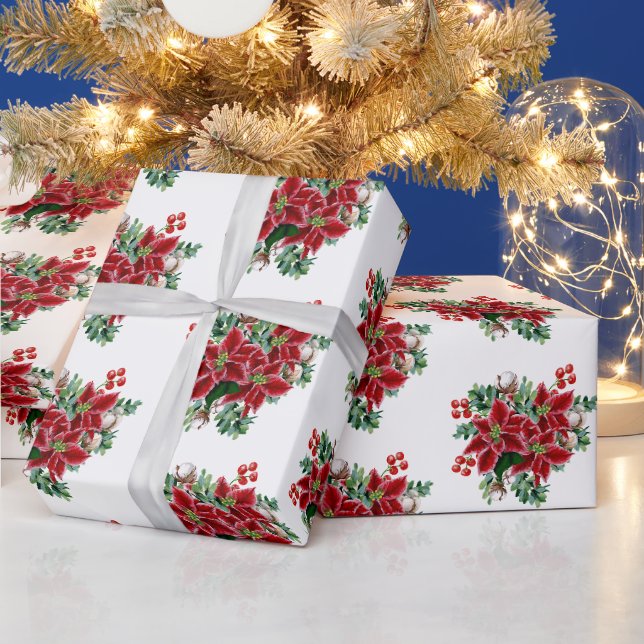 Hübsches Poinsettia Bouquet Wrapping Paper Geschenkpapier (Feiertage)