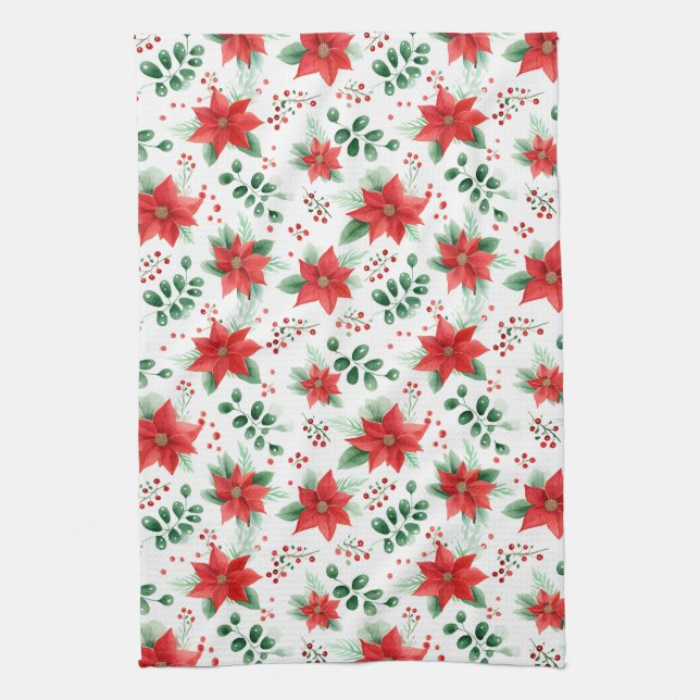 Hübsches Poinsettias Minimalistisches Wasserfarben Geschirrtuch (Vertikal)