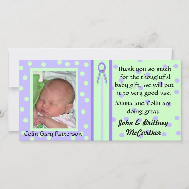 Hübsches Polka-Punkt-Baby-Foto danken Ihnen Karten (Vorderseite)