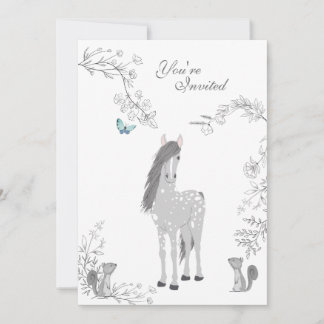 Hübsches Pony and Squirrels Woodland Horse Geburts Einladung