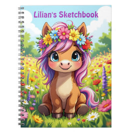 Hübsches Pony mit Personalisierten Blume Notizblock