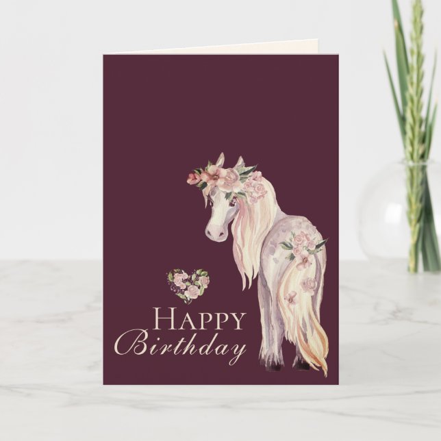 Hübsches Pony und Blume Pferd Happy Geburtstag Karte (Vorderseite)