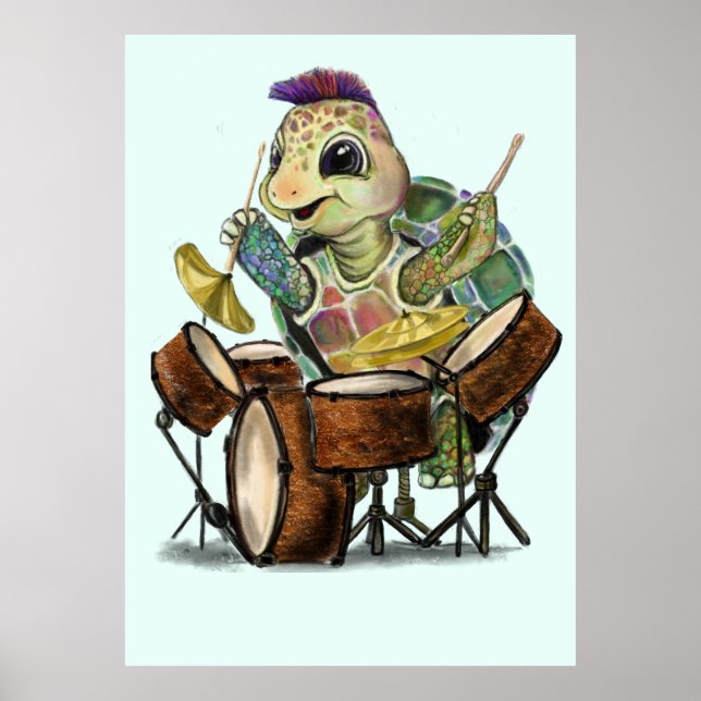 Hübsches Poster mit Turtle Drummer - Malerei (Vorne)
