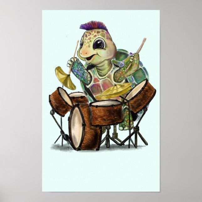 Hübsches Poster mit Turtle Drummer - Malerei (Vorne)