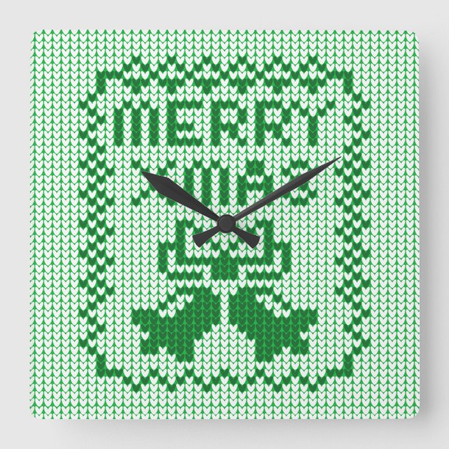 Hübsches Pullover-Muster Jingle Glocken und Merry  Quadratische Wanduhr (Vorderseite)