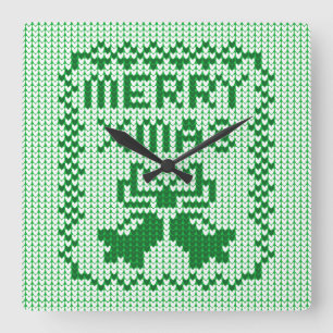 Hübsches Pullover-Muster Jingle Glocken und Merry Quadratische Wanduhr