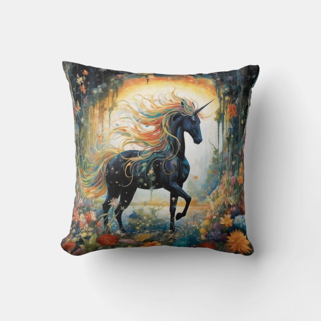 Hübsches Rainbow Black Einicorn Kissen für sie (Vorderseite)
