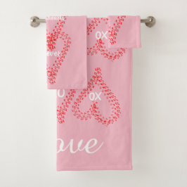Hübsches Red Musical Hearts Pink Bath Handtuch Set