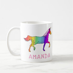 Hübsches Regenbogen-Einhorn mit Namen Kaffeetasse