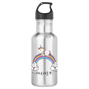 Hübsches Regenbogen-Einhorn personalisierter Name Edelstahlflasche