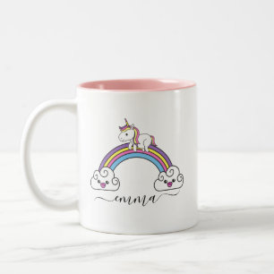 Hübsches Regenbogen-Einhorn personalisierter Name  Zweifarbige Tasse