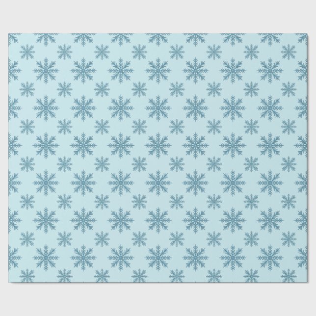 Hübsches Retro-Schneeflockenmuster Blues Aquarell Geschenkpapier (Saum)