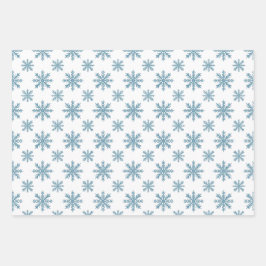 Hübsches Retro-Schneeflockenmuster-Blues-Wasserfar Geschenkpapier Set