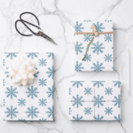 Hübsches Retro-Schneeflockenmuster-Blues-Wasserfar Geschenkpapier Set