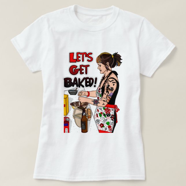 Hübsches Retro Tattooed Lady Backen T-Shirt (Design vorne)