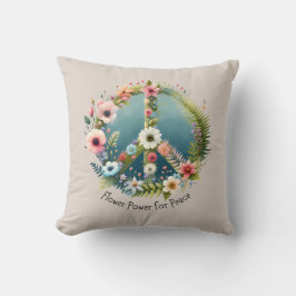 Hübsches Retro-Zeichen "Blume Power für Frieden" Kissen