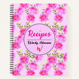 Hübsches Rezept Journal mit rosa Blume | Floral Notizbuch