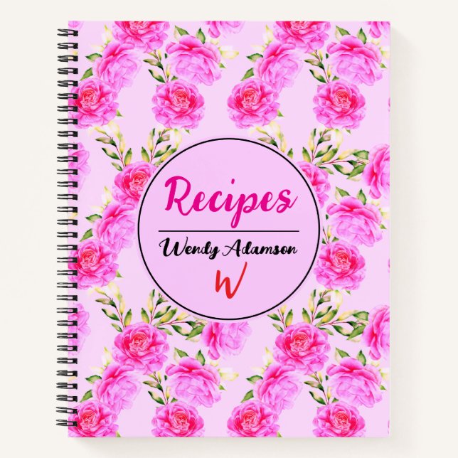 Hübsches Rezept Journal mit rosa Blume | Floral Notizbuch (Vorderseite)