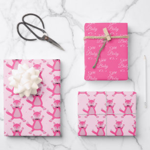 Hübsches rosa Baby-Mädchen-Fuchs-Baby-Party-Muster Geschenkpapier Set