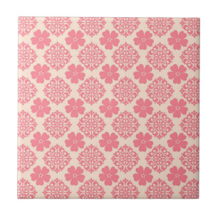 Hübsches rosa Blumendamast-Muster Fliese