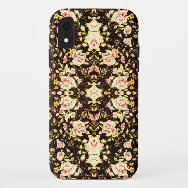 Hübsches rosa Blumenmuster, gelb Case-Mate iPhone Hülle (Rückseite)