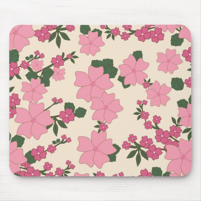 Hübsches rosa Blumenmuster Mousepad (Vorne)