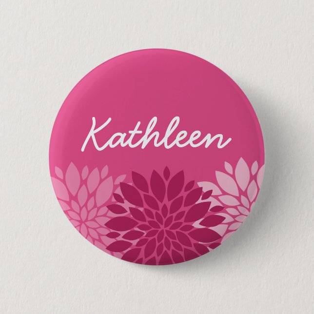 Hübsches rosa Blumentrio mit Namen Button (Vorderseite)