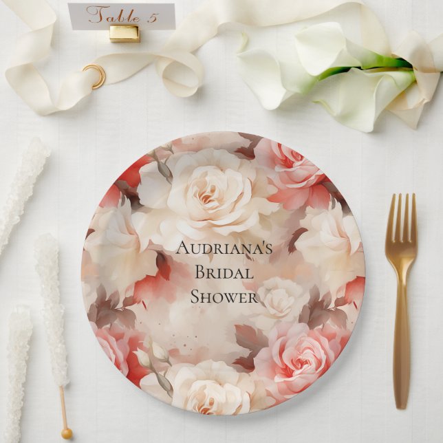 Hübsches Rosa Blütencreme Brautparty Pappteller (Hochzeit)