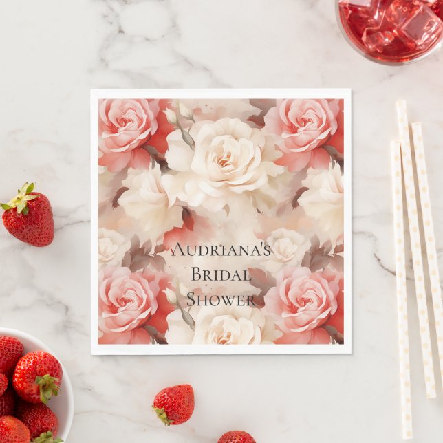 Hübsches Rosa Blütencreme Brautparty Serviette (Beispiel)