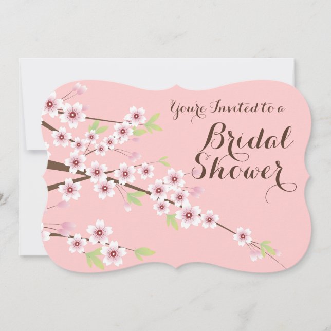 Hübsches Rosa/Braun Kirschblossom Brautparty Einladung (Vorderseite)