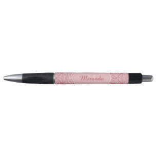 Hübsches rosa Damaskusmuster Monogramm mit Name Kugelschreiber