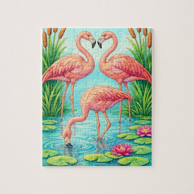 Hübsches Rosa-Flamingo-Teich-Puzzle (Vertikal)