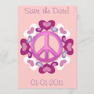 Hübsches rosa Friedenszeichen und Herz-Einladungen Save The Date