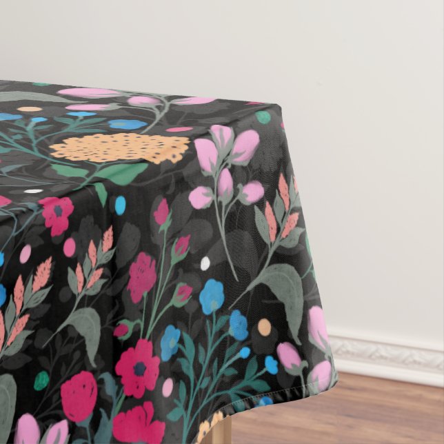 Hübsches rosa-gelbes schwarzes Blumenmuster Tischdecke (Beispiel)