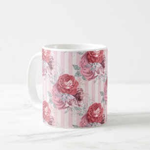 Hübsches rosa gestreiftes Blumenmuster Kaffeetasse