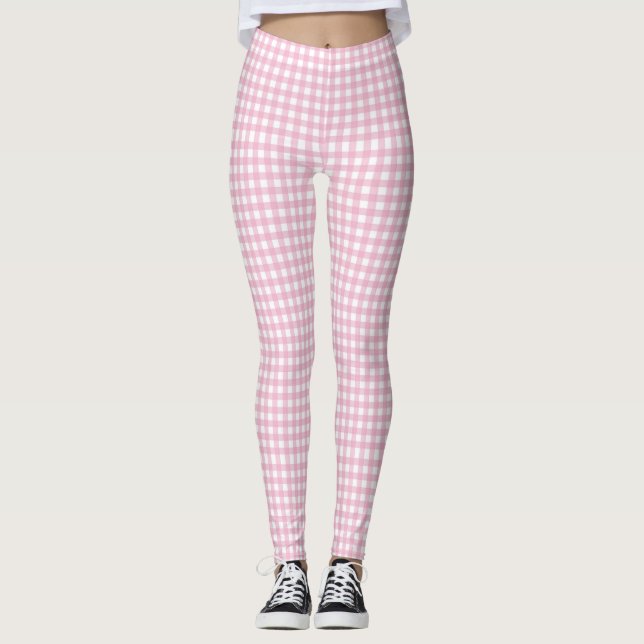 Hübsches rosa Gingham-Karo-Muster Leggings (Vorderseite)