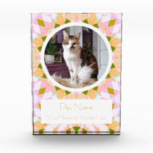 Hübsches Rosa Grünes Haustier Katze Hund Gedenk An Fotoblock