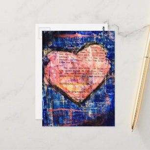 Hübsches rosa Herz auf blauem Mixed-Media-Collage Postkarte