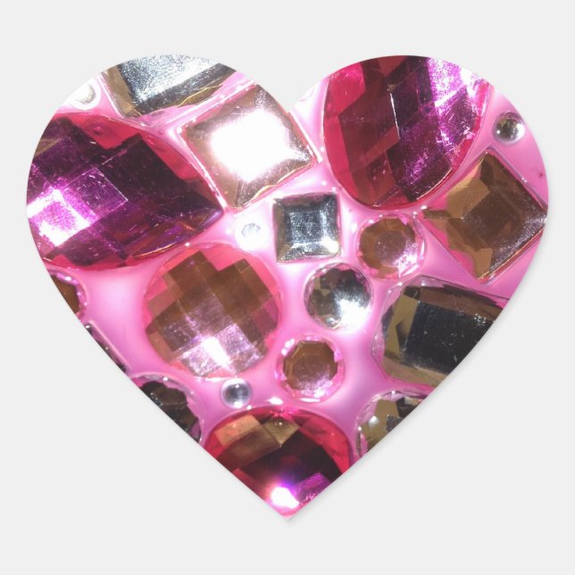 Hübsches rosa Juwel Bling Herz-Aufkleber (Vorderseite)