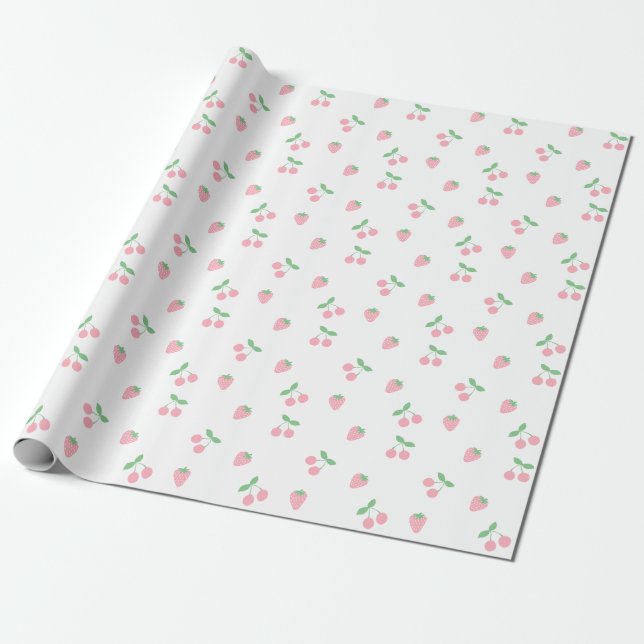 Hübsches rosa Kirschengräber Erdbeere Ästhetisches Geschenkpapier (Ungerollt)