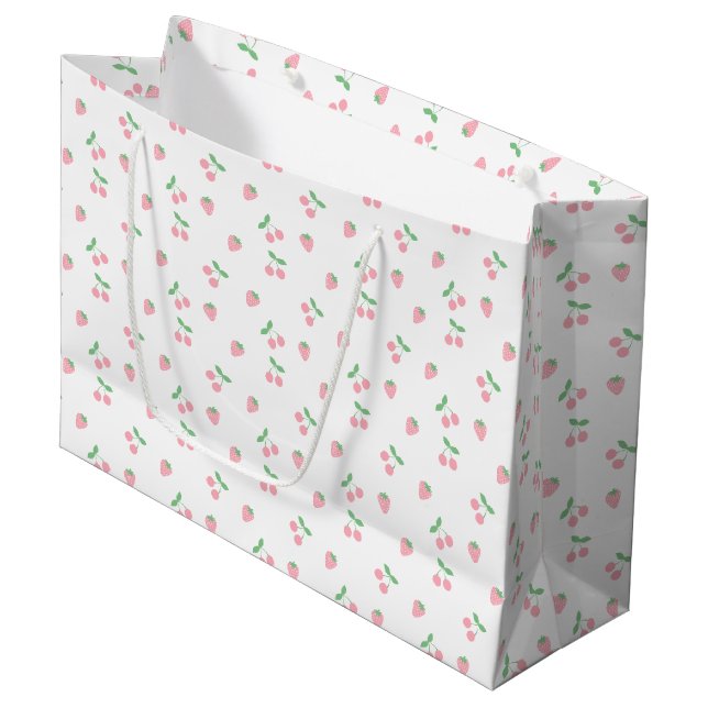 Hübsches rosa Kirschengräber Erdbeere Ästhetisches Große Geschenktüte (Vorderseite Schrägansicht)