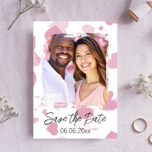 Hübsches rosa Liebe Herz Foto Save the Date Karte