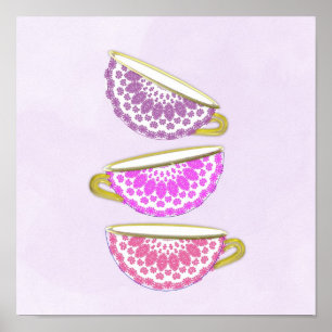 Hübsches rosa lila China Teetassen Wandkunst Poste Poster