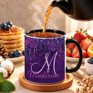 Hübsches rosa lila Einhorn Glitter Tropfen Monogra Tasse