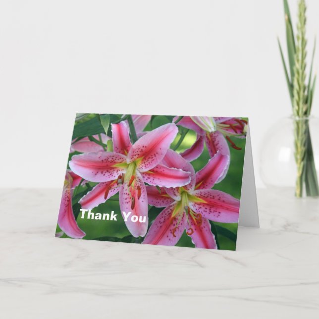 Hübsches Rosa Lilienfloral Foto Dankeskarte (Vorderseite)